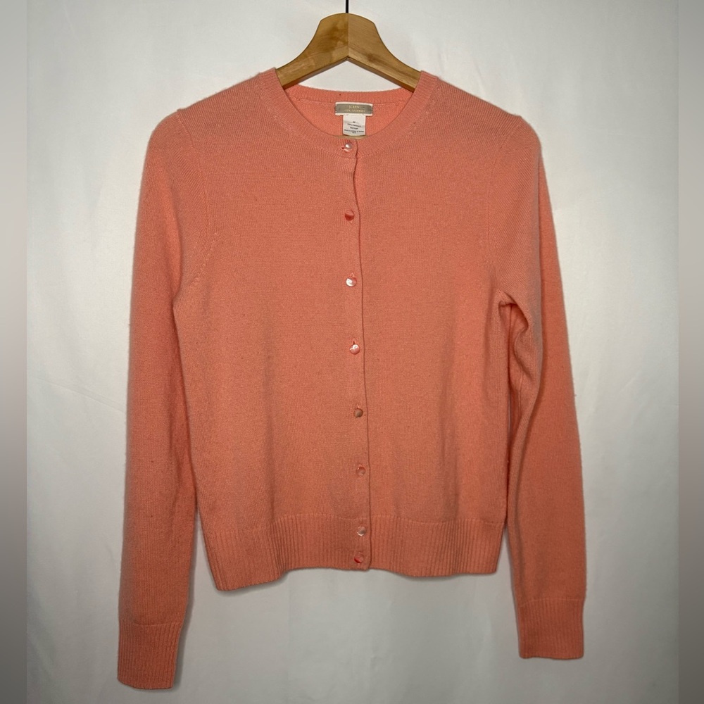 J. Crew Coral Cardigan Sweater 100% Cashmere Size M